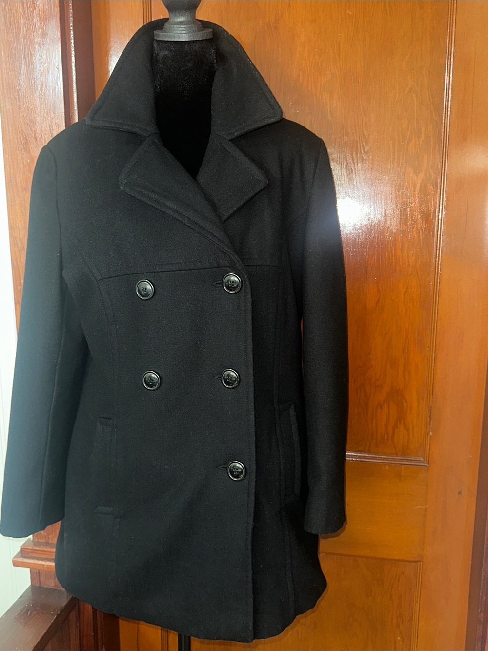 Weathervane Women's Black Wool Blend Double-Breasted Peacoat